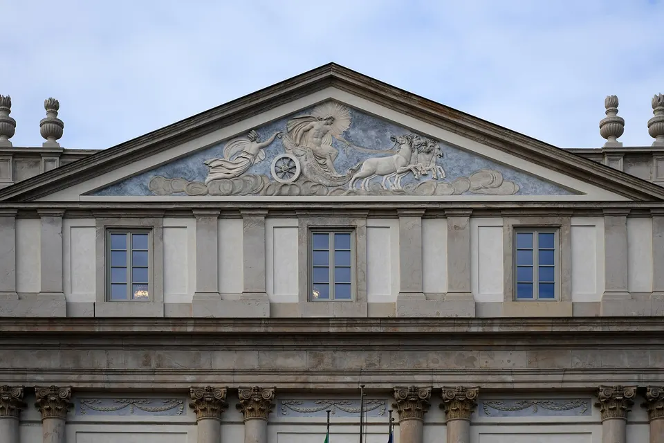The façade of La Scala in Milan, Italy.